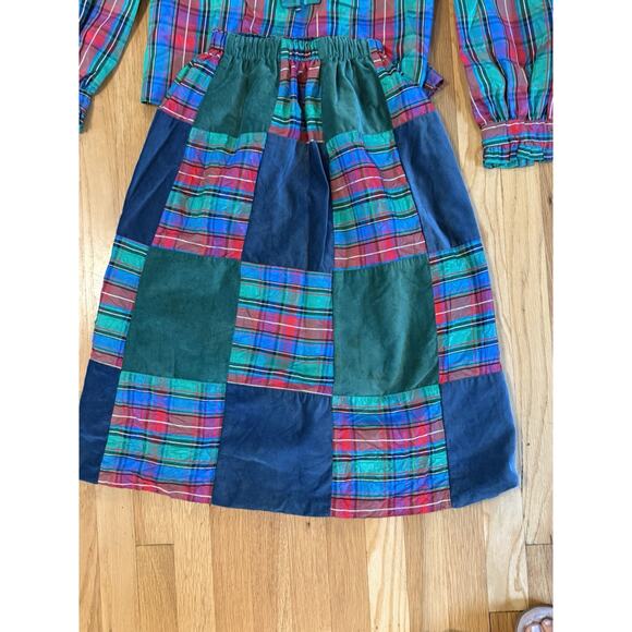 VTG 70’s MR.HANKS Patchwork Plaid Christmas Midi Skirt Blouse Matching Set Sz S - Picture 3 of 13
